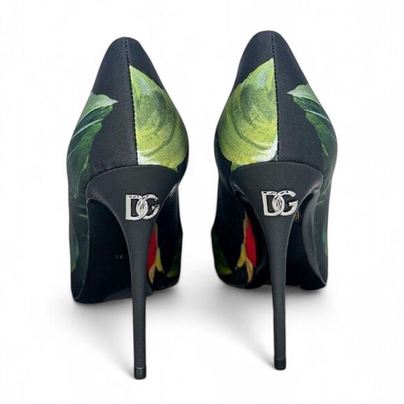NWT DOLCE & GABBANA Black Satin Rose Print Pointed Toe Stiletto Pumps Si… - Picture 12 of 16